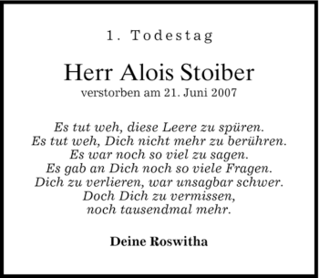 Traueranzeige von Alois Stoiber von MERKUR & TZ