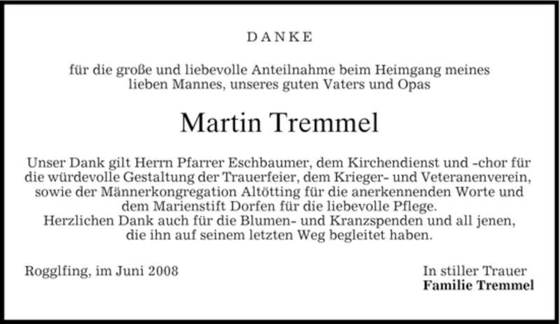 Traueranzeigen von Martin Tremmel | trauer.merkur.de