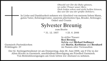 Traueranzeige von Sylvester Breunig von MERKUR & TZ
