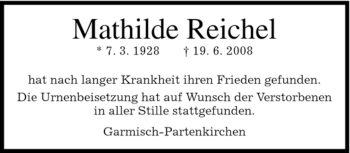Traueranzeige von Mathilde Reichel von MERKUR & TZ