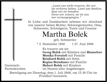Traueranzeige von Martha Bolek von MERKUR & TZ
