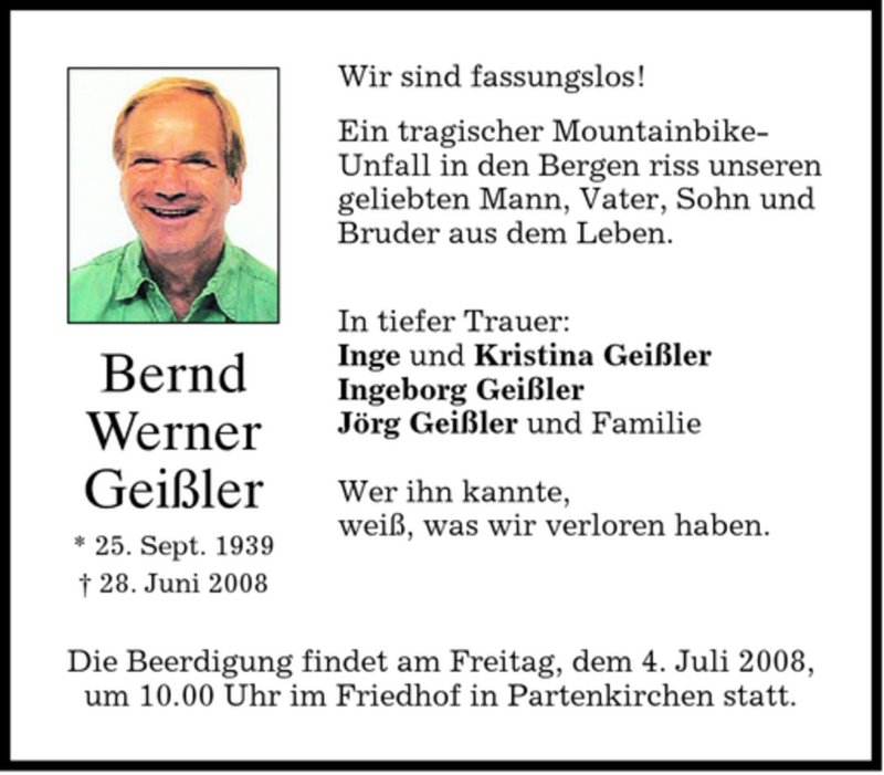  Traueranzeige für Bernd Werner Geißler vom 02.07.2008 aus EBERSBERGER ZEITUNG