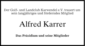 Traueranzeige von Alfred Karrer von MERKUR & TZ