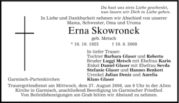 Traueranzeige von ERna Skowronek von MERKUR & TZ