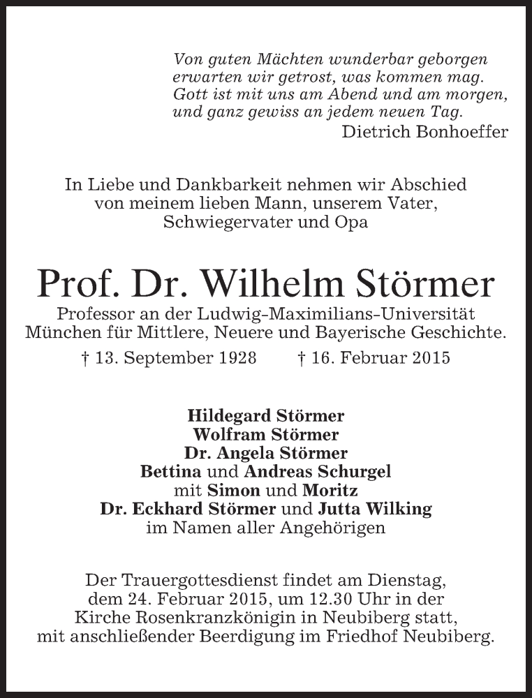 Traueranzeigen von Wilhelm Störmer trauer.merkur.de