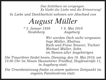 Traueranzeige von August Müller von MERKUR & TZ