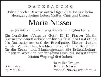 Traueranzeige von Maria Nusser von MERKUR & TZ