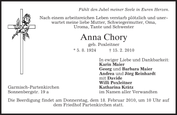 Traueranzeige von Anna Chory von MERKUR & TZ