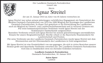 Traueranzeige von Ignaz Streitel von merkurtz