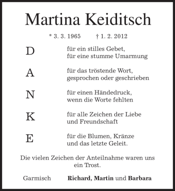 Traueranzeige von Martina Keiditsch von MERKUR & TZ