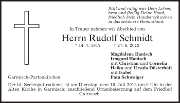 Traueranzeige von Rudolf Schmidt von MERKUR & TZ