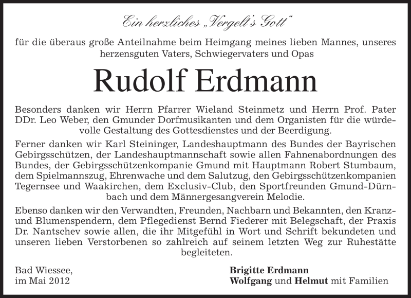  Traueranzeige für Rudolf Erdmann vom 12.05.2012 aus MERKUR & TZ
