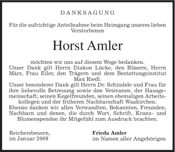 Traueranzeige von Horst Amler von MERKUR & TZ