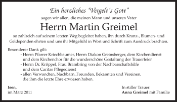 Traueranzeige von Martin Greimel von MERKUR & TZ