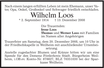 Traueranzeigen von Wilhelm Loos trauer.merkur.de