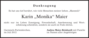 Traueranzeige von Karin Maier von MERKUR & TZ