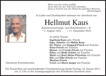 Traueranzeige von Hellmut Kaus von MERKUR & TZ