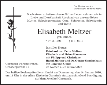 Traueranzeige von Elisabeth Meltzer von MERKUR & TZ