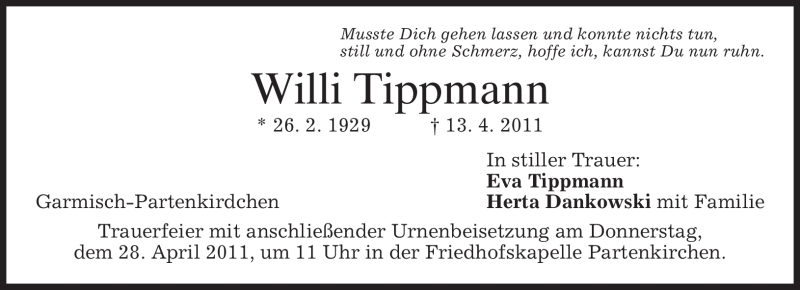  Traueranzeige für Willi Tippmann vom 23.04.2011 aus MERKUR & TZ