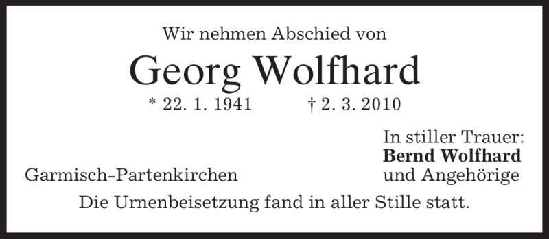  Traueranzeige für Georg Wolfhard vom 13.03.2010 aus MERKUR & TZ