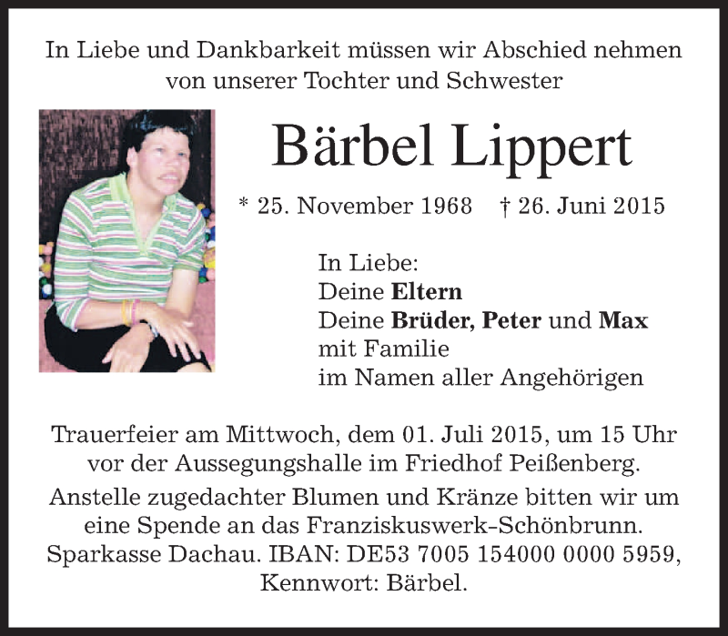 Traueranzeigen Von Bärbel Lippert | Trauer.merkur.de