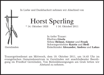 Traueranzeige von Horst Sperling von MERKUR & TZ