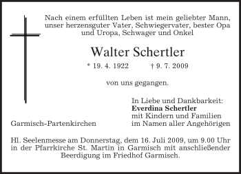 Traueranzeige von Walter Schertler von MERKUR & TZ