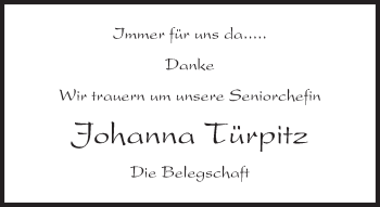 Traueranzeige von Johanna Türpitz von merkurtz