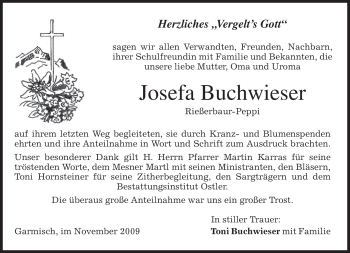 Traueranzeige von Josefa Buchwieser von MERKUR & TZ