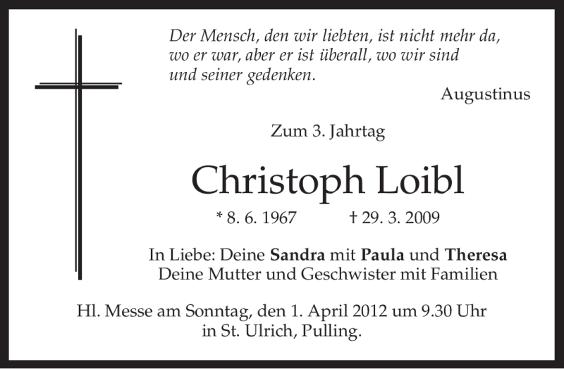  Traueranzeige für Christoph Loibl vom 29.03.2012 aus MERKUR & TZ