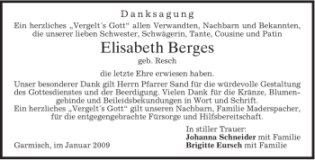 Traueranzeige von Elisabeth Berges von MERKUR & TZ