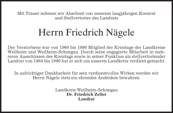 Traueranzeige von Friedrich Nägele von MERKUR & TZ
