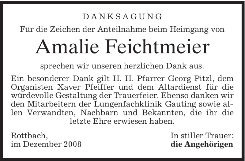  Traueranzeige für Amalie Feichtmeier vom 23.12.2008 aus MERKUR & TZ
