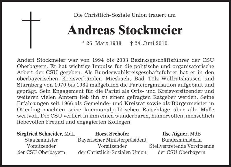  Traueranzeige für Andreas Stockmeier vom 29.06.2010 aus MERKUR & TZ