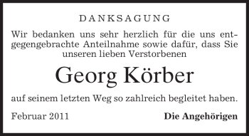 Traueranzeige von Georg Körber von MERKUR & TZ