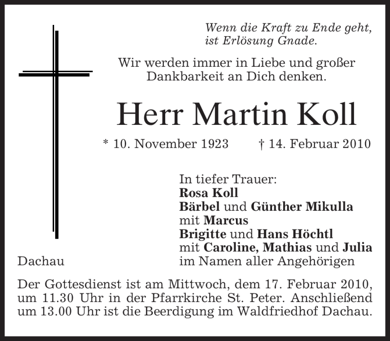 Traueranzeigen von Martin Koll | trauer.merkur.de