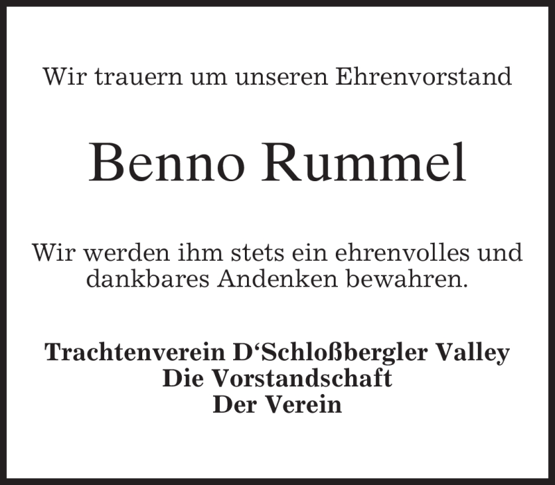  Traueranzeige für Benno Rummel vom 01.08.2009 aus MERKUR & TZ