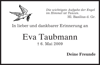 Traueranzeige von Eva Taubmann von MERKUR & TZ