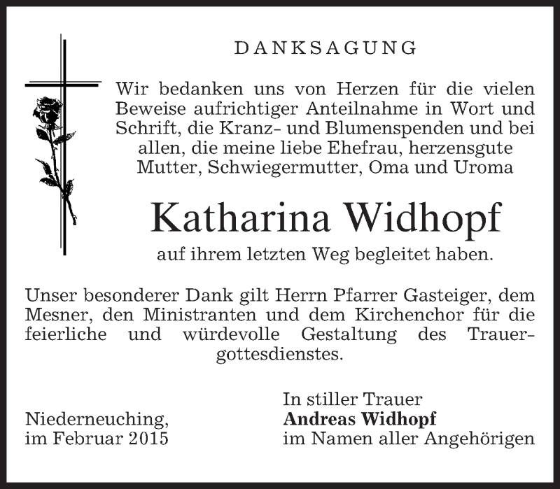  Traueranzeige für Katharina Widhopf vom 28.02.2015 aus merkurtz