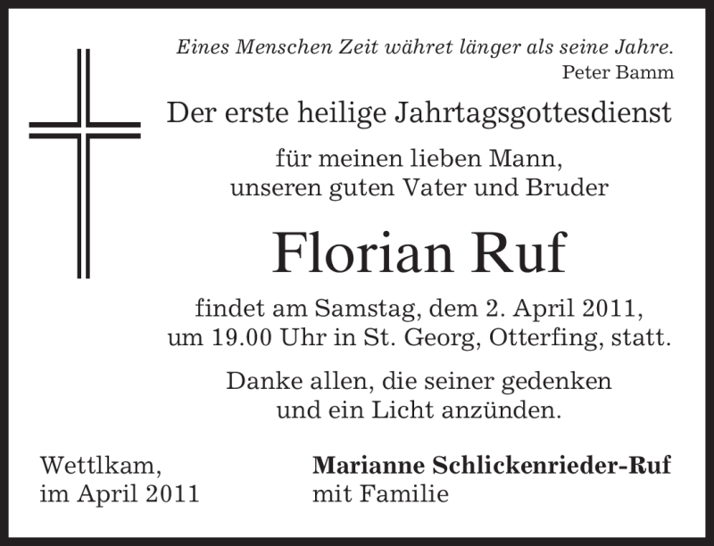  Traueranzeige für Florian Ruf vom 31.03.2011 aus MERKUR & TZ