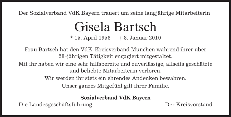 Was Wurde Aus Gisela Bartsch Traueranzeigen von Gisela Bartsch | trauer.merkur.de