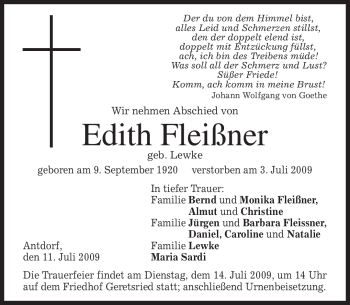 Traueranzeige von Edith Fleißner von MERKUR & TZ