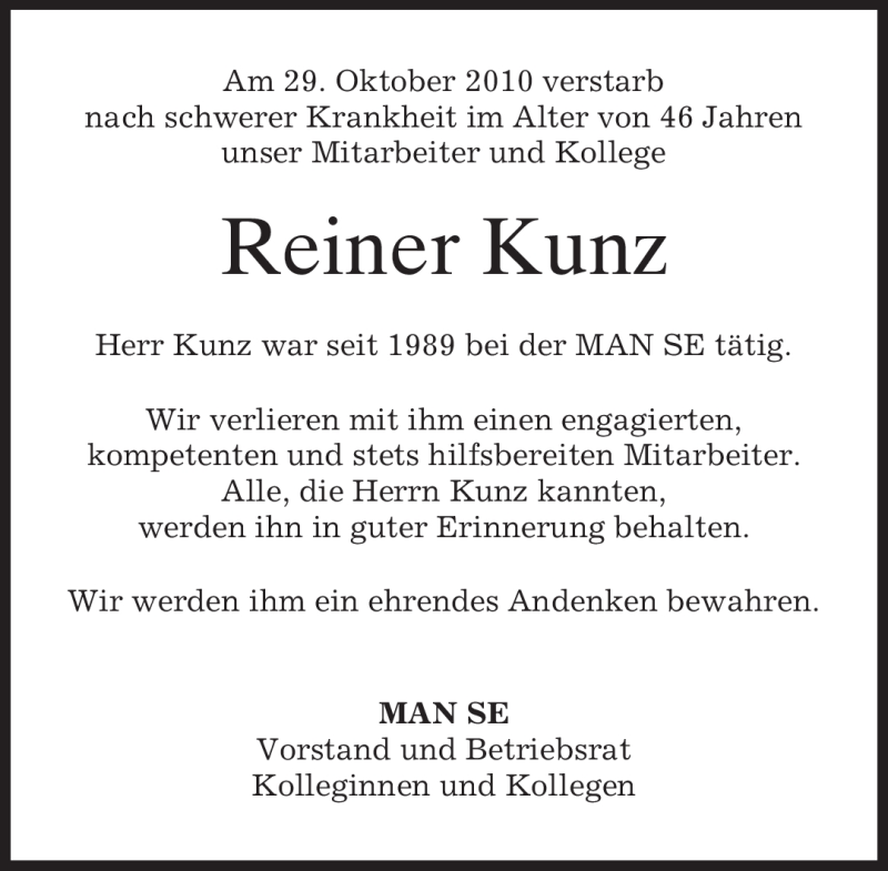 Traueranzeigen Von Reiner Kunz Trauer Merkur De