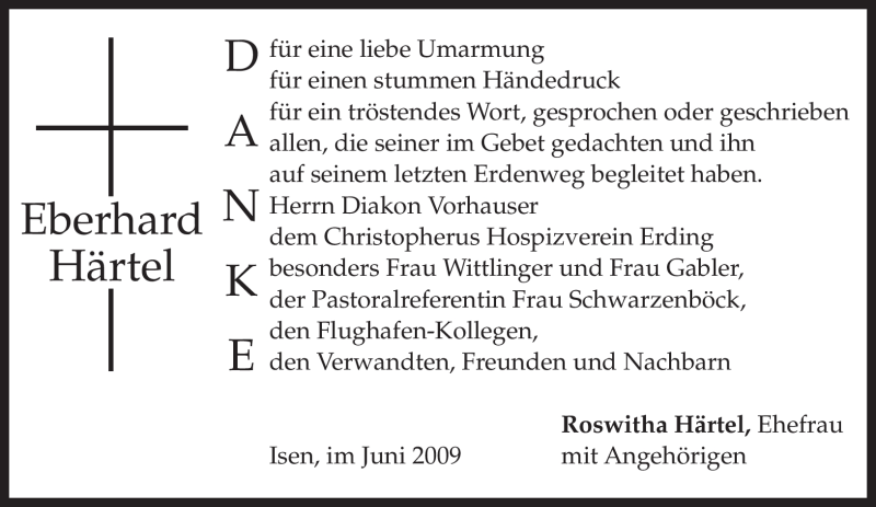  Traueranzeige für Eberhard Härtel vom 27.06.2009 aus MERKUR & TZ