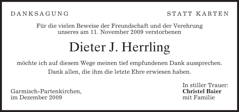  Traueranzeige für Dieter J. Herrling vom 19.12.2009 aus MERKUR & TZ
