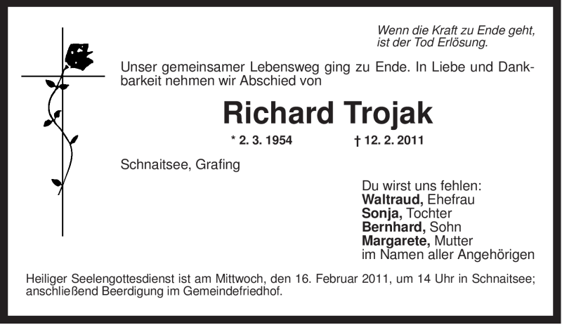  Traueranzeige für Richard Trojak vom 15.02.2011 aus MERKUR & TZ