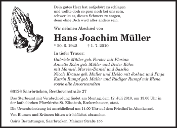 Traueranzeige von Hans Joachim Müller von MERKUR & TZ