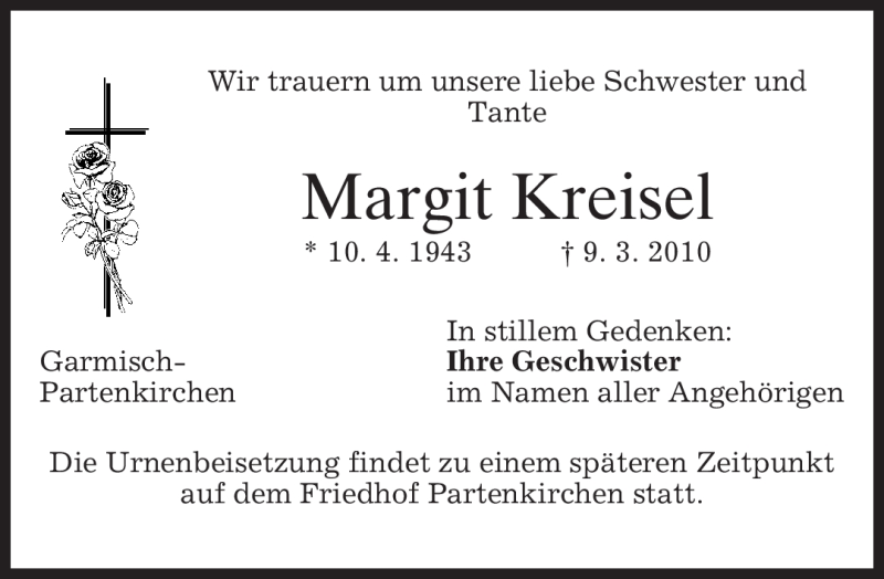  Traueranzeige für Margit Kreisel vom 13.03.2010 aus MERKUR & TZ