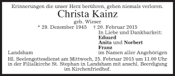 Traueranzeige von Christa Kainz von merkurtz