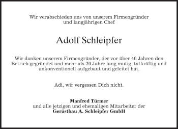 Traueranzeige von Adolf Schleipfer von MERKUR & TZ